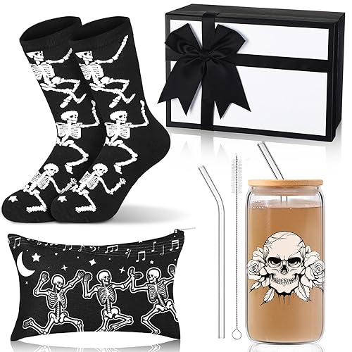 Skylety Gothic Christmas Goth Dancing Skeleton Gift Box Set of