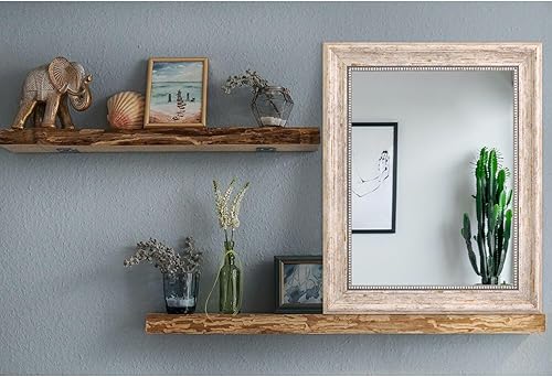 Miniatura 5 de AAZZKANG Espejos para pared, espejo biselado rústico grande con marco de madera, espejo colgante decorativo para casa de campo, dormitorio, baño,