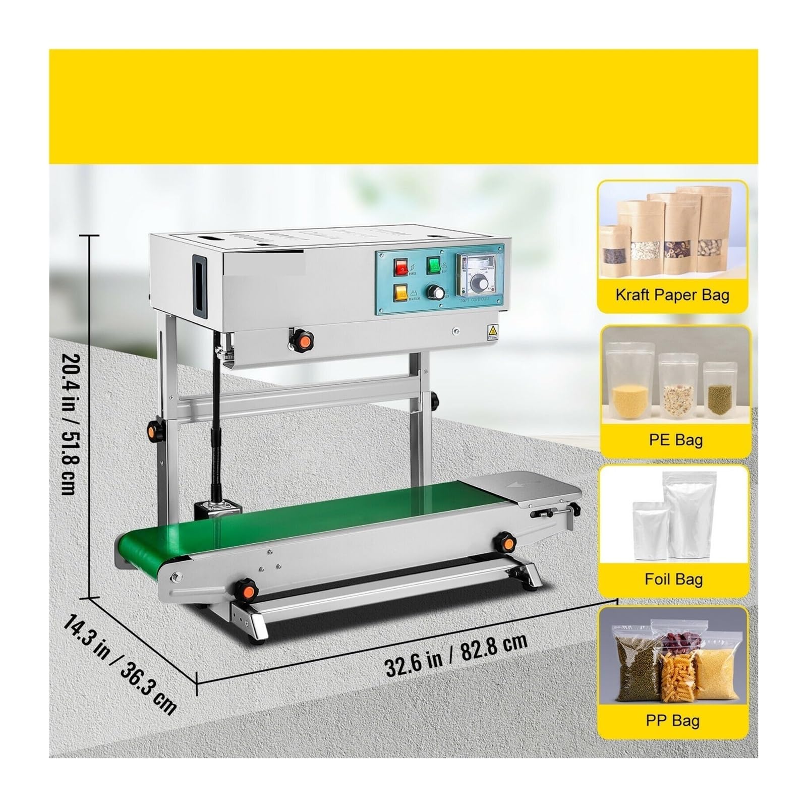 Macchina sigillatrice automatica verticale FR900, a fascia continua, codificatore di data e stampa for il confezionamento alimenti, medicinali semi Per uso fai da te(Type A)