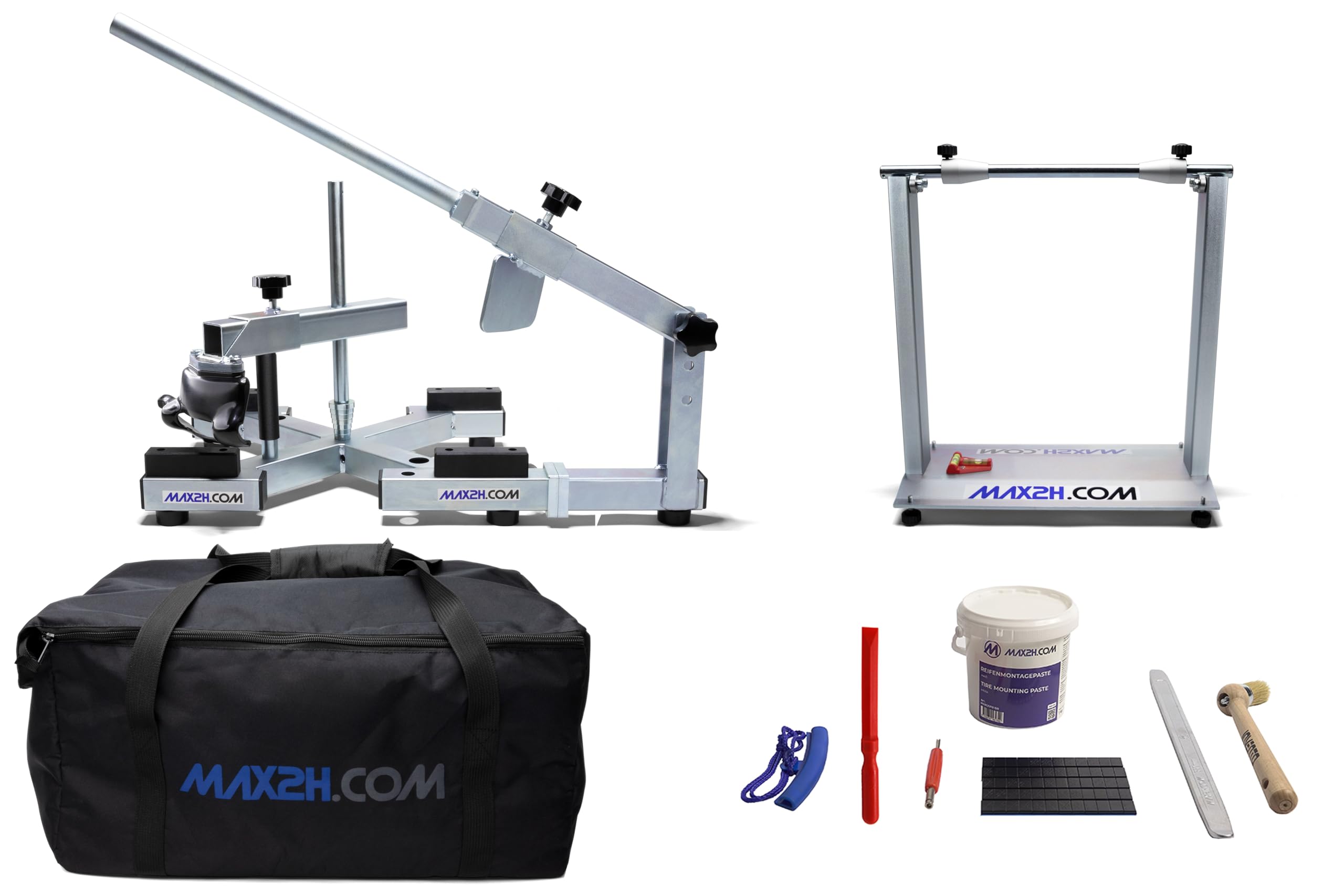 MAX2H® Reifenmontiergerät MG-X mit Wuchtbock Plus, Starterpaket (Klebegewicht schwarz) und Tasche