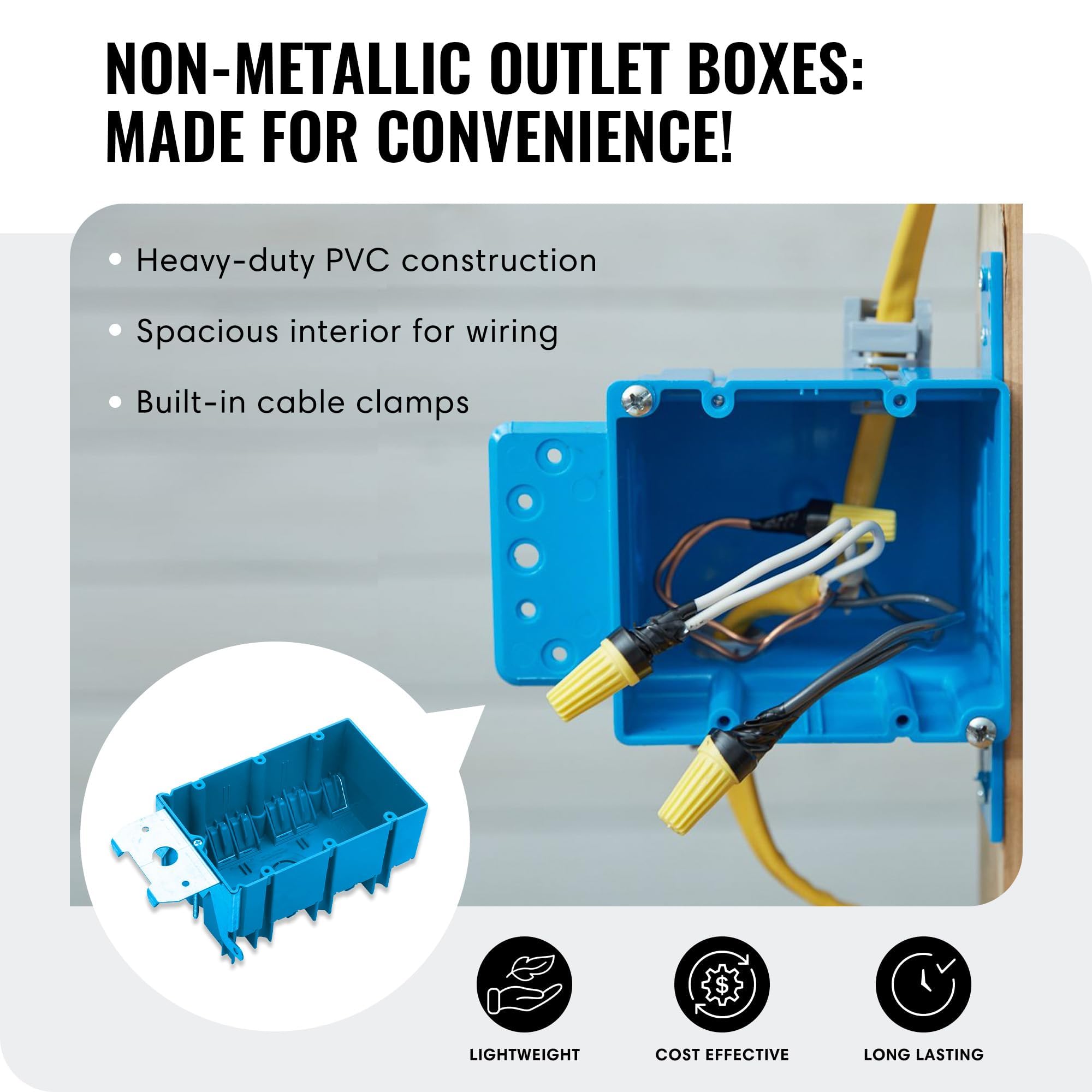 Select Nail On Plastic Box 2-Gang PVC New Work Standard Switch/Outlet Wall Electrical Box 32 Cubic, 16 Pack