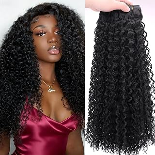 REYNA Synthetic Hair Weave Afro Kinky Curly Hair Bundles 24 Inches 3 Bundles Short Natural Black Jerry Curly Weave Extensions for Black Women(24 24 24 Inch 1B#)