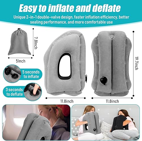 Miniatura 3 de Paquete de 2 almohadas inflables de viaje, almohada inflable para el cuello para viajar, cama de dormir, cojín de automóvil, almohada de asiento de