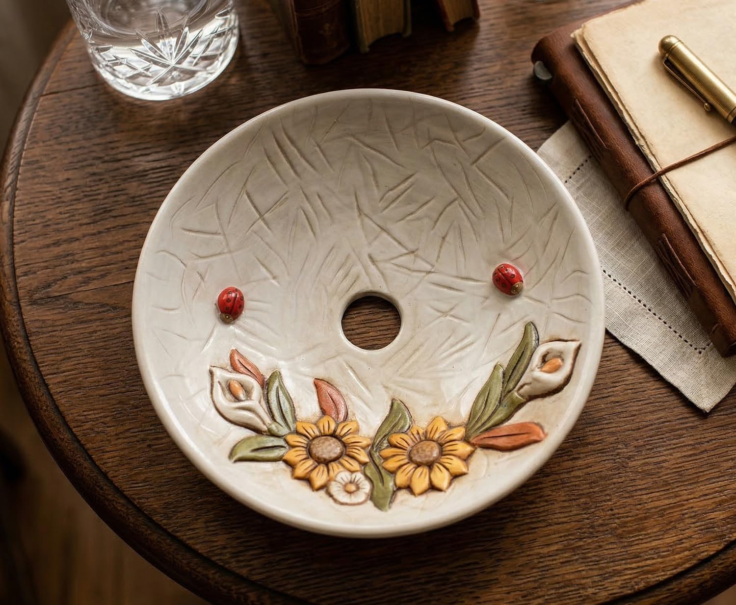 Decorado a mano plato para lámpara de cerámica girasol colección Terry