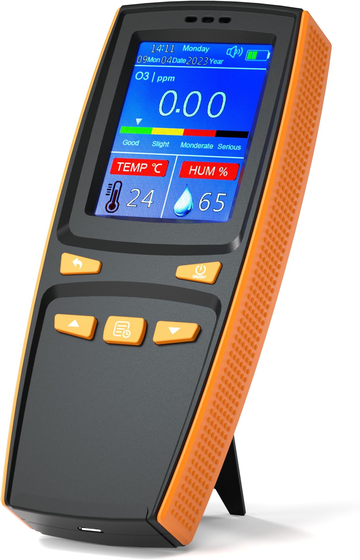 VQP Intelligent O3 Ozone Detector Analyzer, Portable Outdoor Indoor Air Quality Meter, Temperature Humidity Gauge with LCD Screen, Adjustable Alarm Threshold