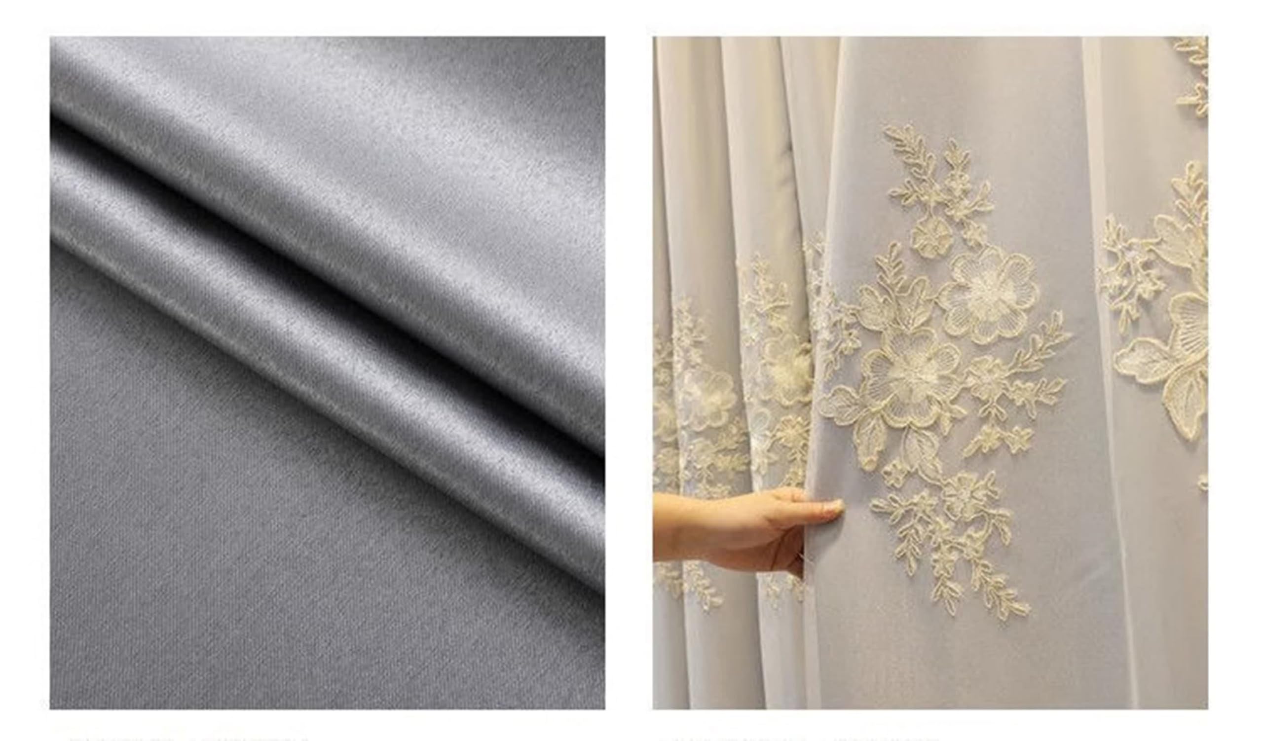 Rideau Chambre Gris, Occultant Rideau Salon Moderne Polyester Coton Broderie en Dentelle Double Couche Lot de 2 LxH 102x244cm