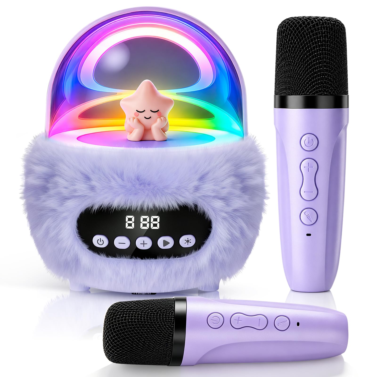 Macchina per karaoke per bambini con 2 microfoni: altoparlante Bluetooth portatile senza fili con luci RGB da discoteca, 4 effetti vocali, giocattolo cantante di compleanno per ragazze e ragazzi dai 3