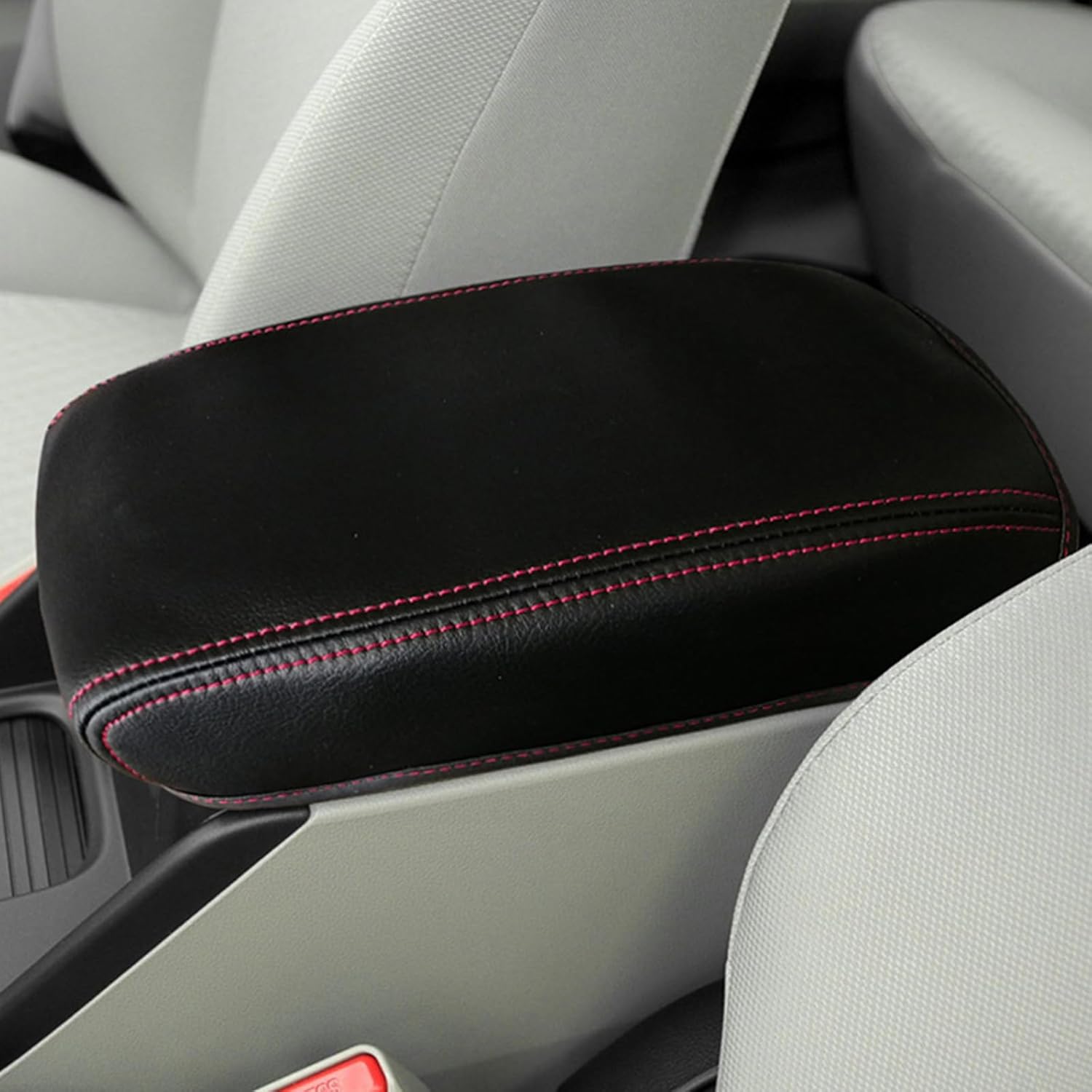 O SHI CAR Center Console Cover for Honda Civic 9th Sedan 2012 2013 2014 2015,Leather Waterproof Armrest Seat Box Cover Protector,Comfortable Car Decor Accessories,Red Thread