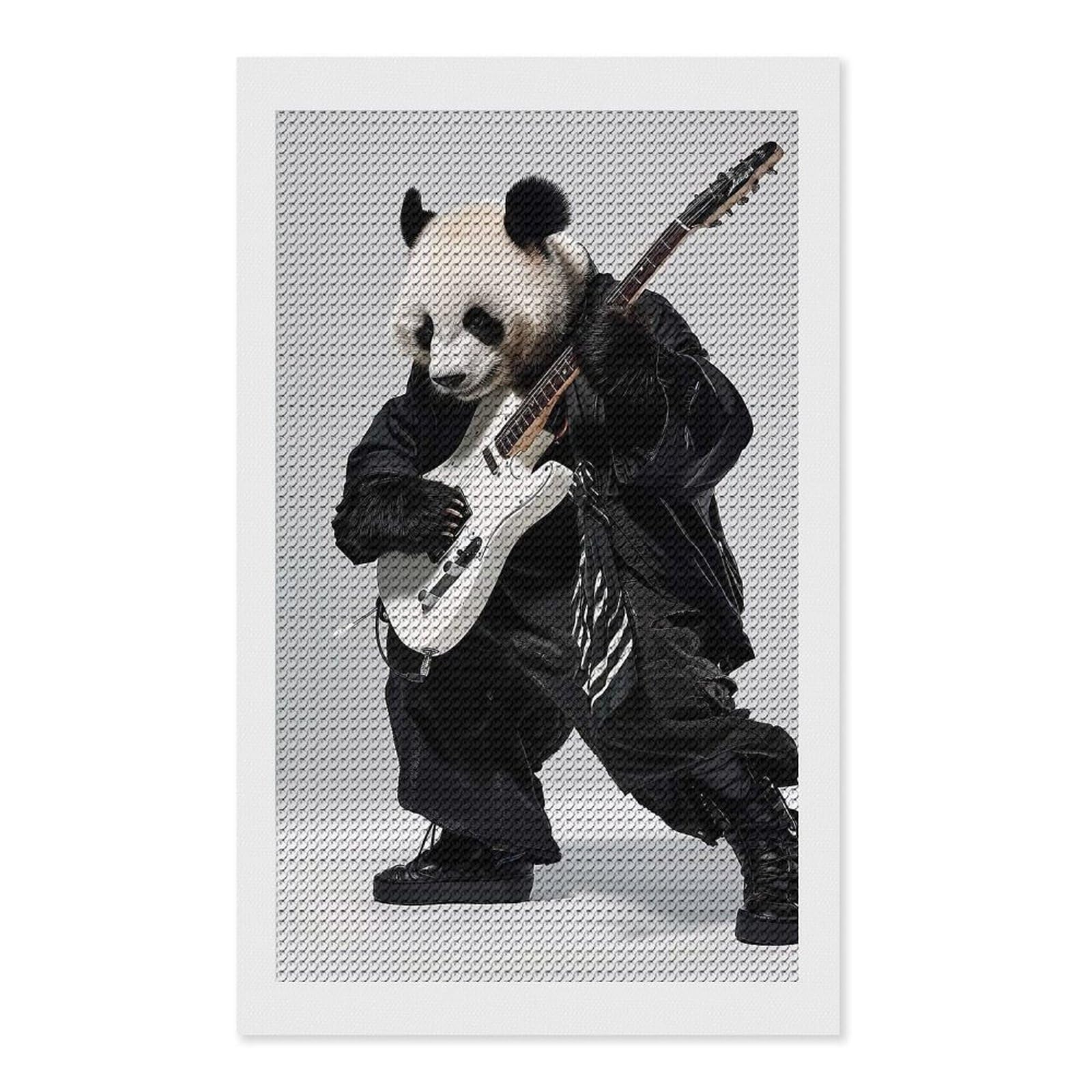 Junmoney Panda Guitar Full Drill Diamond Painting Kit 12"x20", for Teens, Adhesive Canvas, Bedroom Decor, Holiday Gift Idea