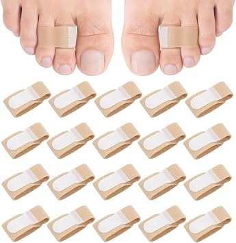 20 Pack Fabric Hammer Toe Corrector Toe Straightener for Women & Men, Broken Toes Splints Wraps, Toe Bandages Protectors for Curled, Crooked, Broken Toes Support Skin Color