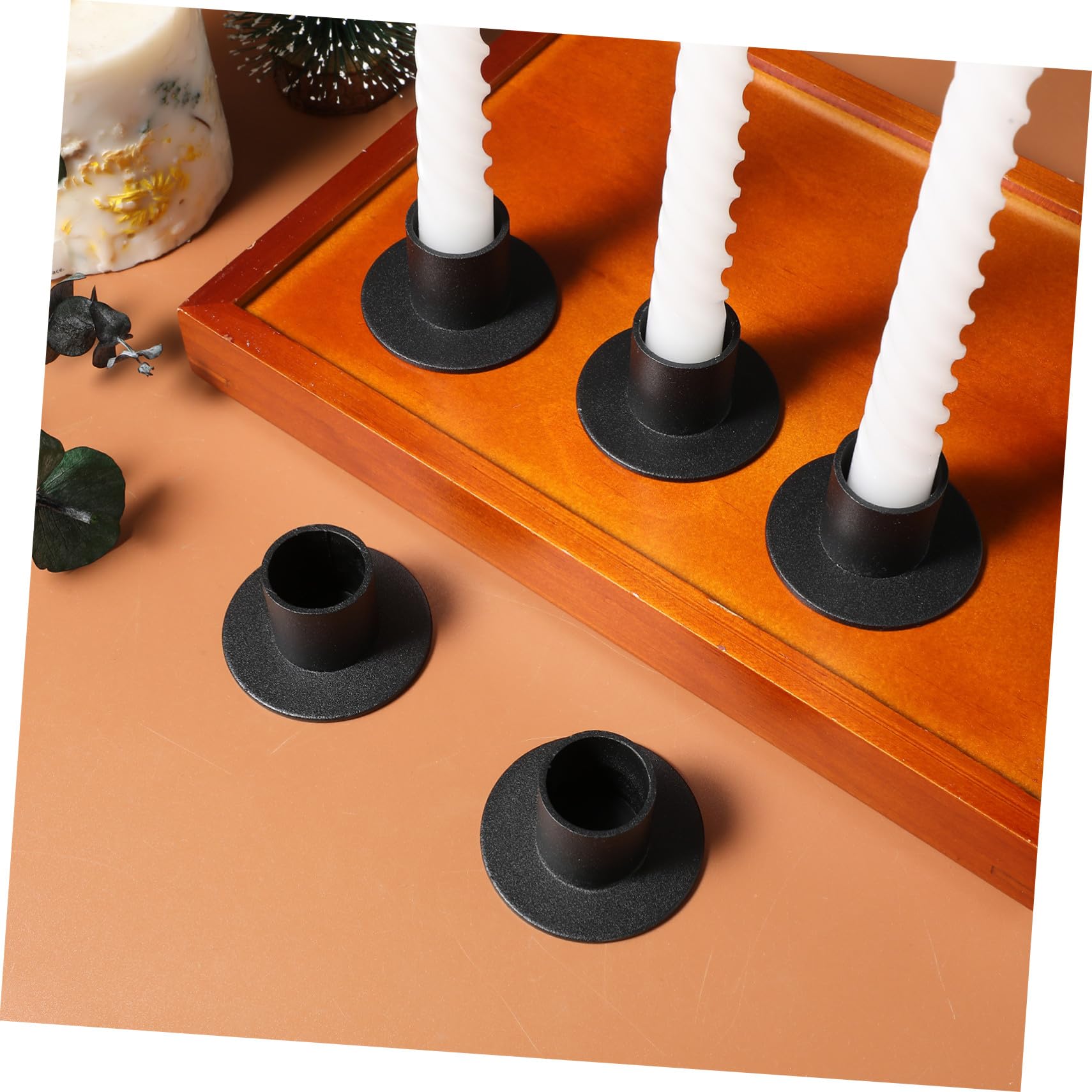 8 Stück Kerzenständer aus Schwarzem Eisen Stabil und Schadensresistent Runde Säulenkerzenhalter für Tischdekoration und Festliche Partys im Minimalistischen Landhausstil