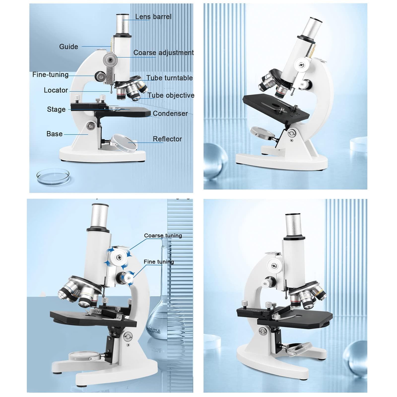 Mikroskop optyczny (70000X/100000X/150000X), mikroskop biologiczny, z 10 okazami + uchwyt na telefon komórkowy, pięciootworowy ściemniacz, do laboratorium domowego i szkolnego,150000X