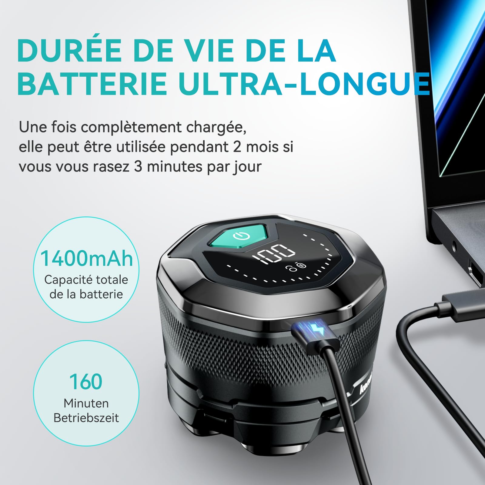 kensen Rasoir Tete Chauve Homme 6D Rasoir Electriques Hommes Cheveux 160 mins d'autonomie Rasoir Crane Homme Chauve Étanche Wet & Dry Type-C Tondeuse Crane Chauve sans Fil avec Écran LED