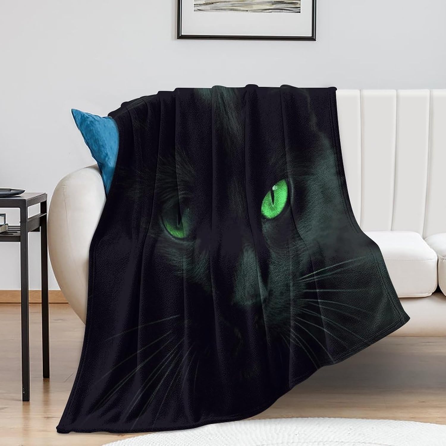 Black Cat Green Eyes Bed Blankets Luxury Plush Cozy Fuzzy Blanket for Couch Super Soft Warm Lightweight Throw Blanket for Home Decor 50"*60"（130 * 150cm）