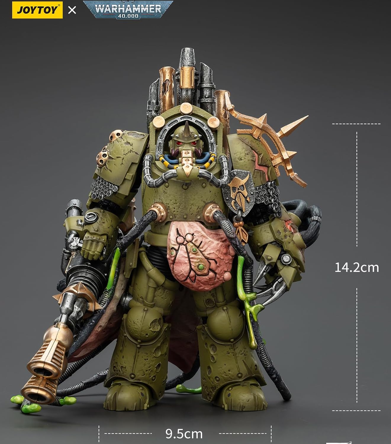 JOYTOY Death Guard Lord of Virulence Warhammer 40K 1/18 Action Figures Death Guard Lord of Virulence with Power Fist and Twin Plague Spewer Collectible Model 5.59Inch.