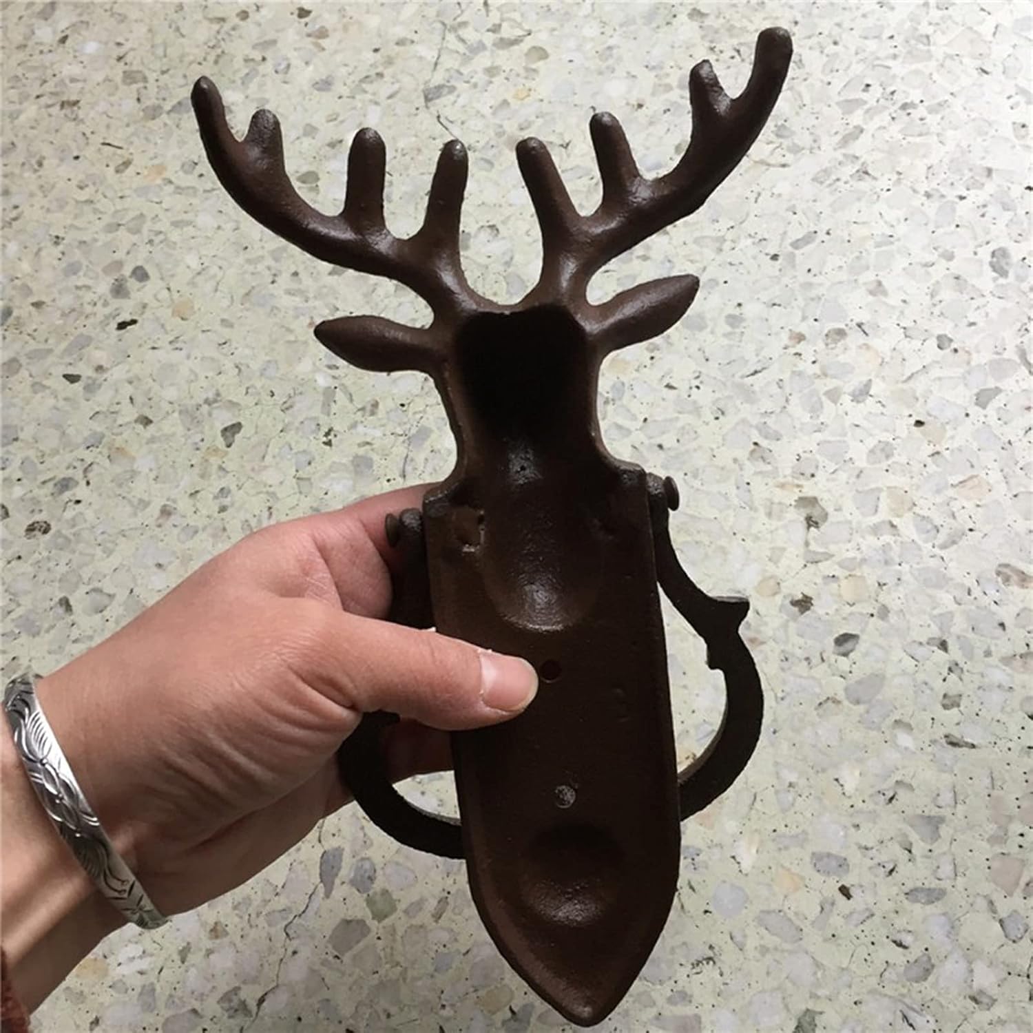 JYDQM Retro Door Knocker Decorative Cast Iron Metal Deer Head Front Door Knocker, Vintage Gothic Style Home Decor Gate Handle for Dresser/Barn Door/Shed Door, 8.8" Tall