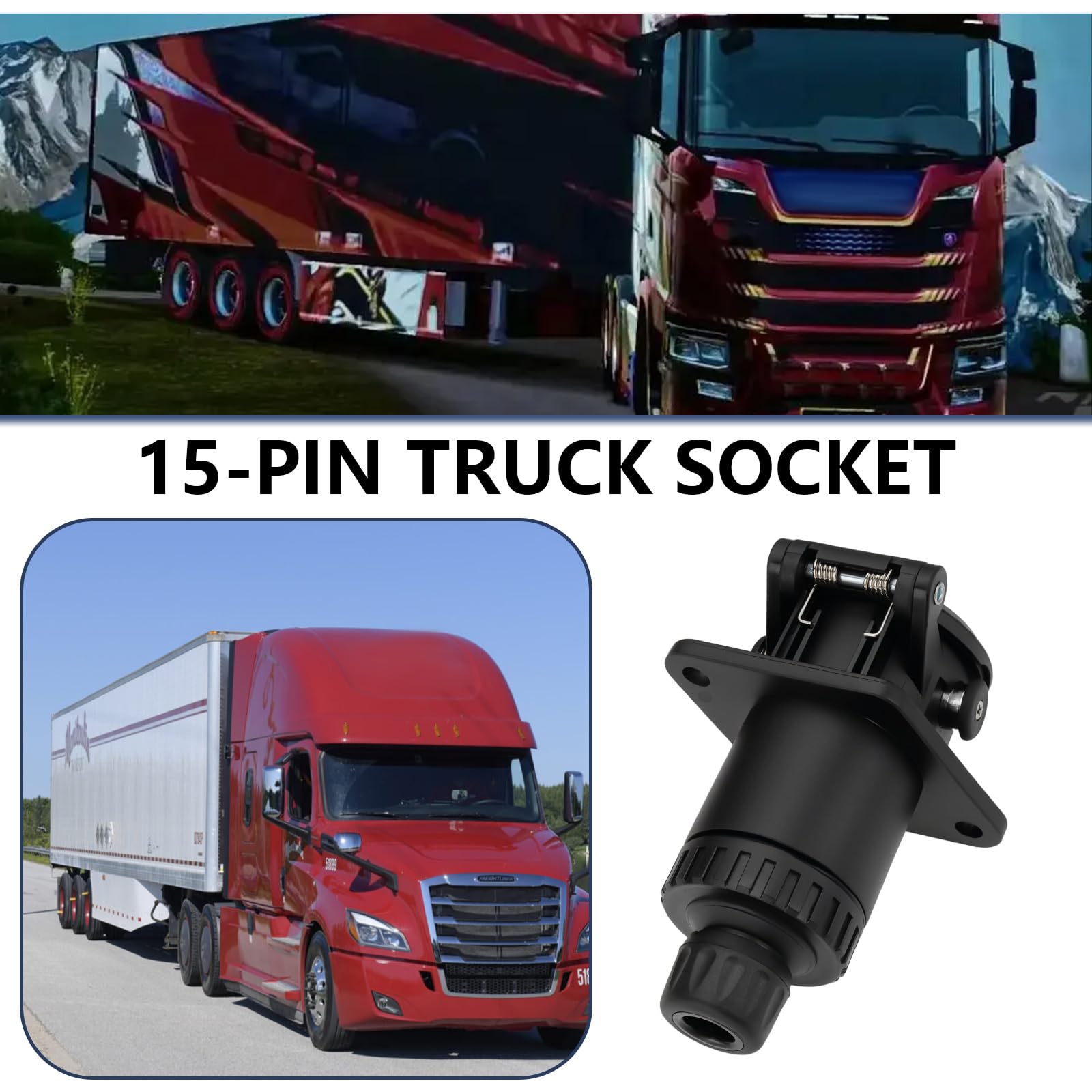 1 Enchufe para Camión de 15 Pines con Contactos de Tornillo Voltaje de Funcionamiento 24 V 132,4 X 87,6mm para Conexión Eléctrica entre Camión Y Remolque para Furgonetas Camiones Y Remolques