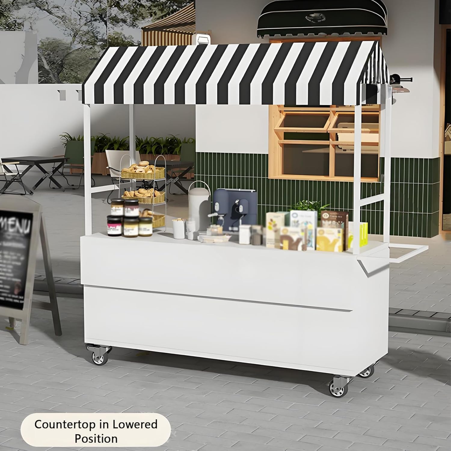 Carrello portavivande portatile con tettuccio e ruote bloccabili con serratura, 139,7 cm di lunghezza x 88,9 cm di larghezza x 210,8 cm di altezza, ideale per artigianato ed eventi (senza ante