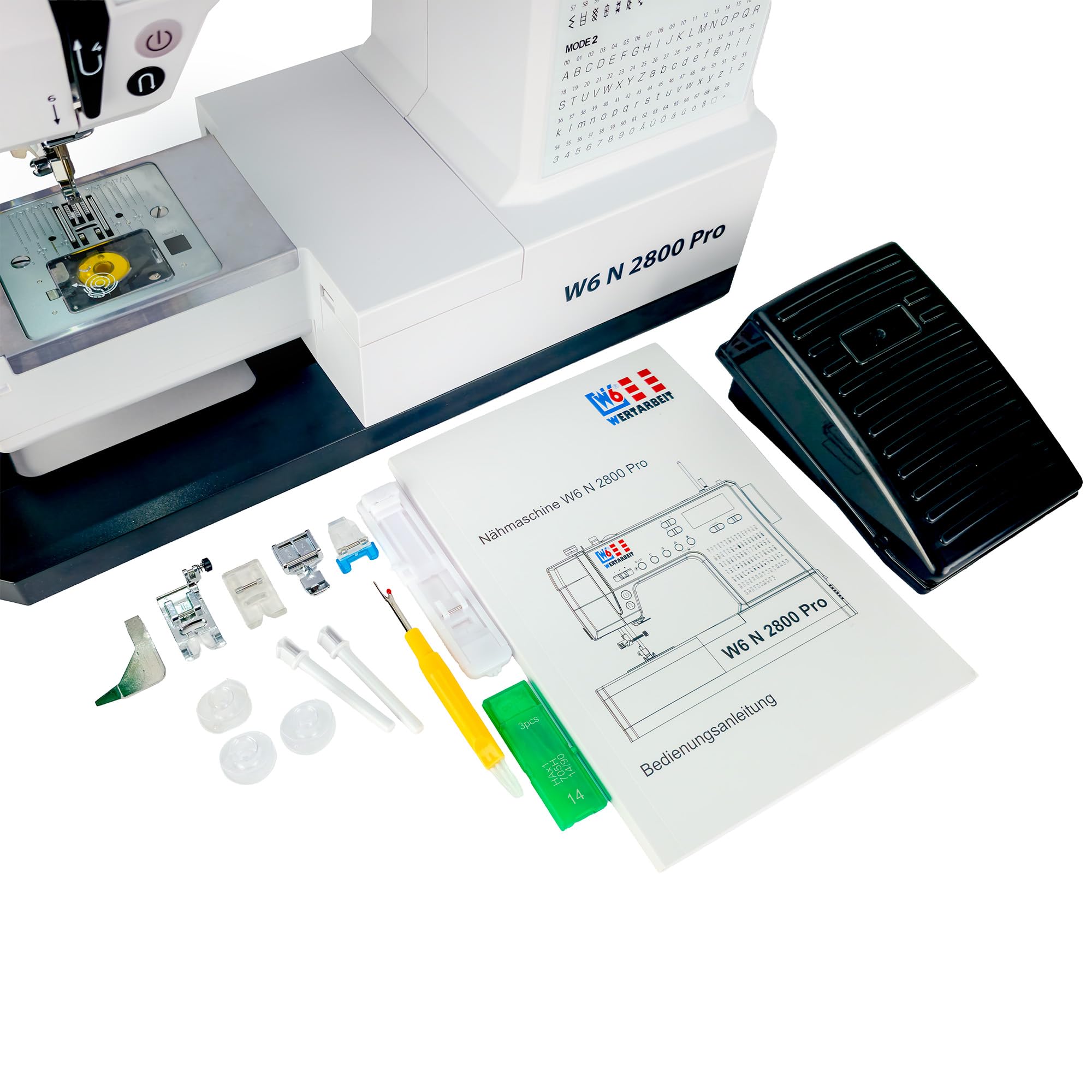 W6 WERTARBEIT N 2800 Pro Nähmaschine (Freiarm Super Computer-Nähmaschine (143 Programme & Alphabet: Buchstaben, Zahlen & Sonderzeichen nähbar)) weiß - Nähanpressdruck - Start/Stopp-Taste - Knopflöcher