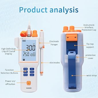 Portable Dissolved Oxygen Meter,Lab Dissolved Oxygen DO Meter,0.0-20.0 mg/L, 0.1 mg/L Resolution, +/-2.0 Percent Accuracy, 200 Percent Saturation Rang,200 Sets of Data Storage