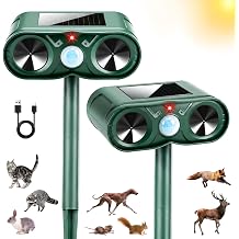 2026 New Solar Ultrasonic Animal Repeller Sonic Deer Repellent Devices -2 Pack Waterproof Motion Sensor Animal Deterrent Devices Outdoor Cat, Rabbit, Skunk, Squirrel,Racoon Repellent for Yard Garden