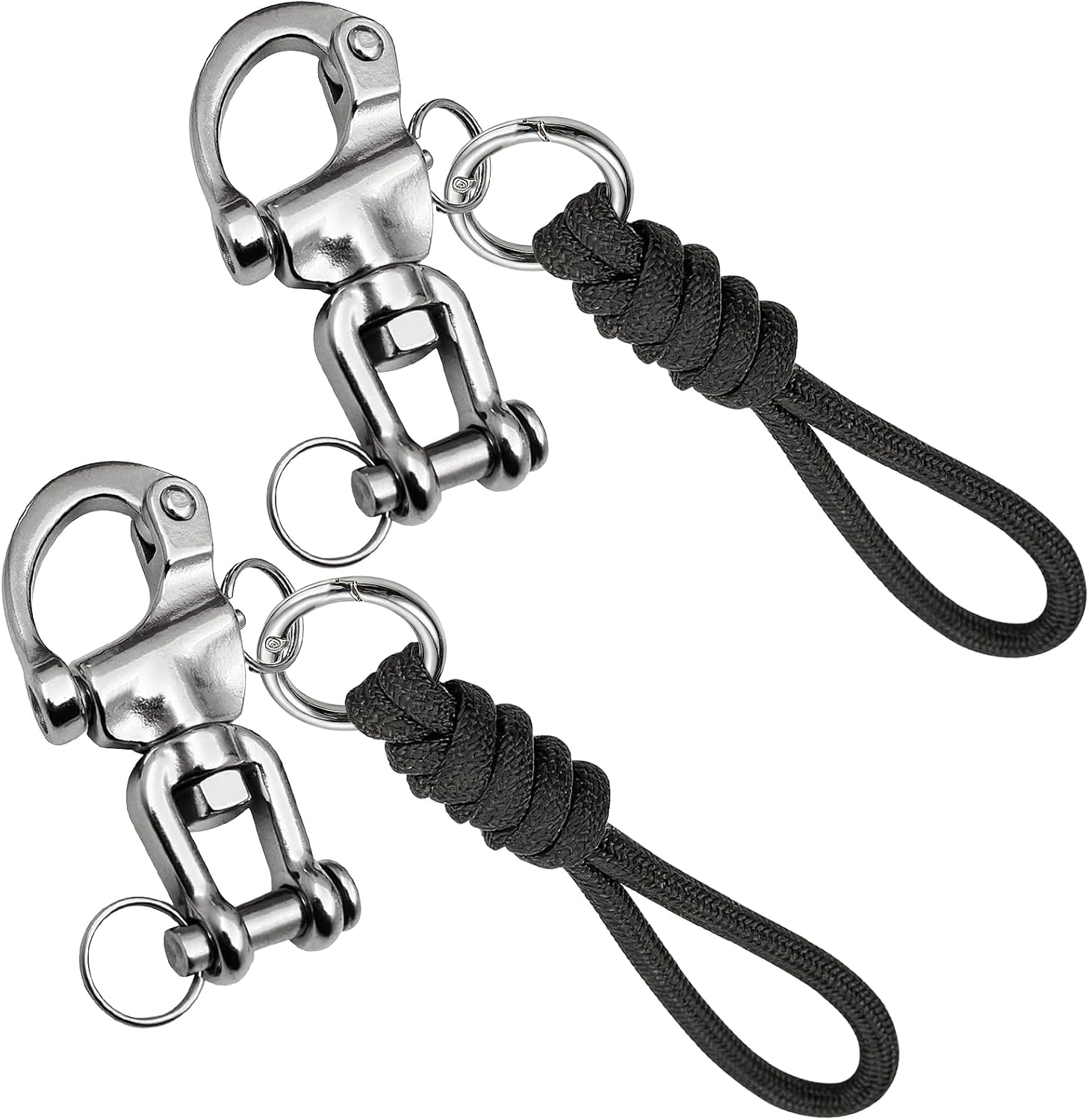316 Stainless Steel Quick Release Shackle with Lanyard, 2 Pack Marine Grade Swivel Snap Hook for Sailing Halyard, Boat Ropes, Cargo Tie Down, Tents, Outdoor Use
