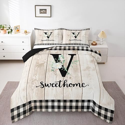 Erosebridal Letter Alphabet Flowers Bedding Set Personalized Initial V Comforter