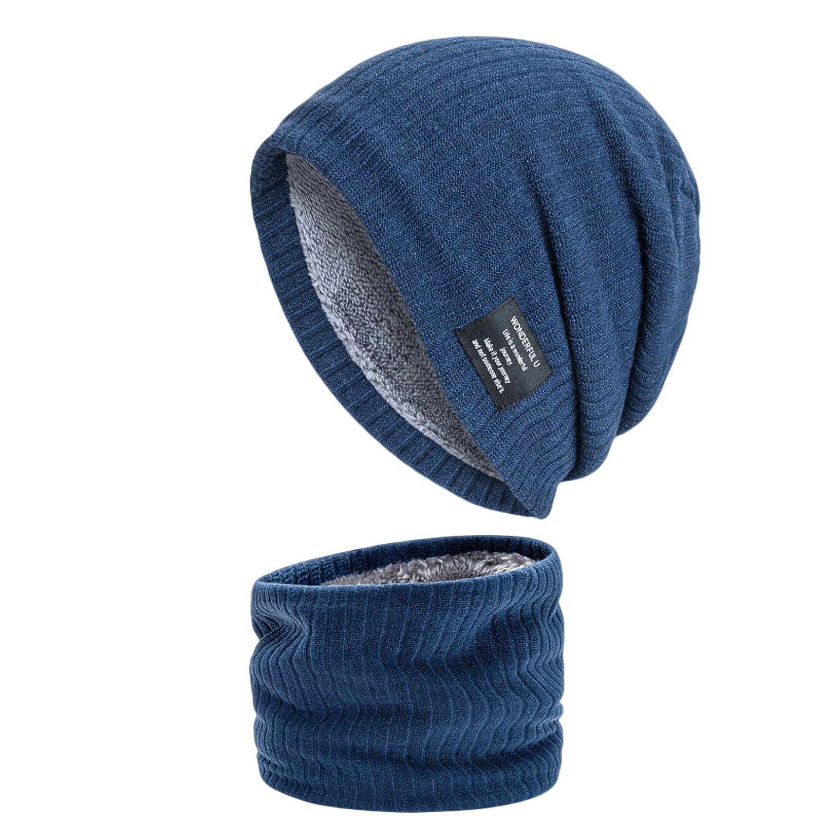 Czapka zimowa zestaw szalików, uniseks, gruba ciepła dzianinowa czapka typu beanie, okrągły dekolt, ocieplacz na szyję, zestaw z polarem, do sportów na świeżym powietrzu, narciarstwa, wędrówek,
