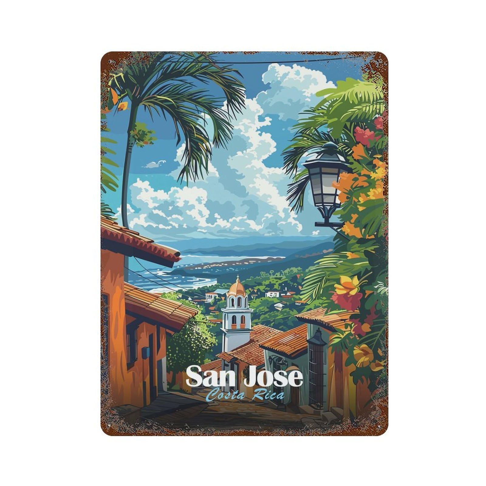 San Jose, Costa Rica 15.7"x11.8" Rust Effect Tin Sign, Rustic Home Decor for Office, Studio And Wall Decor