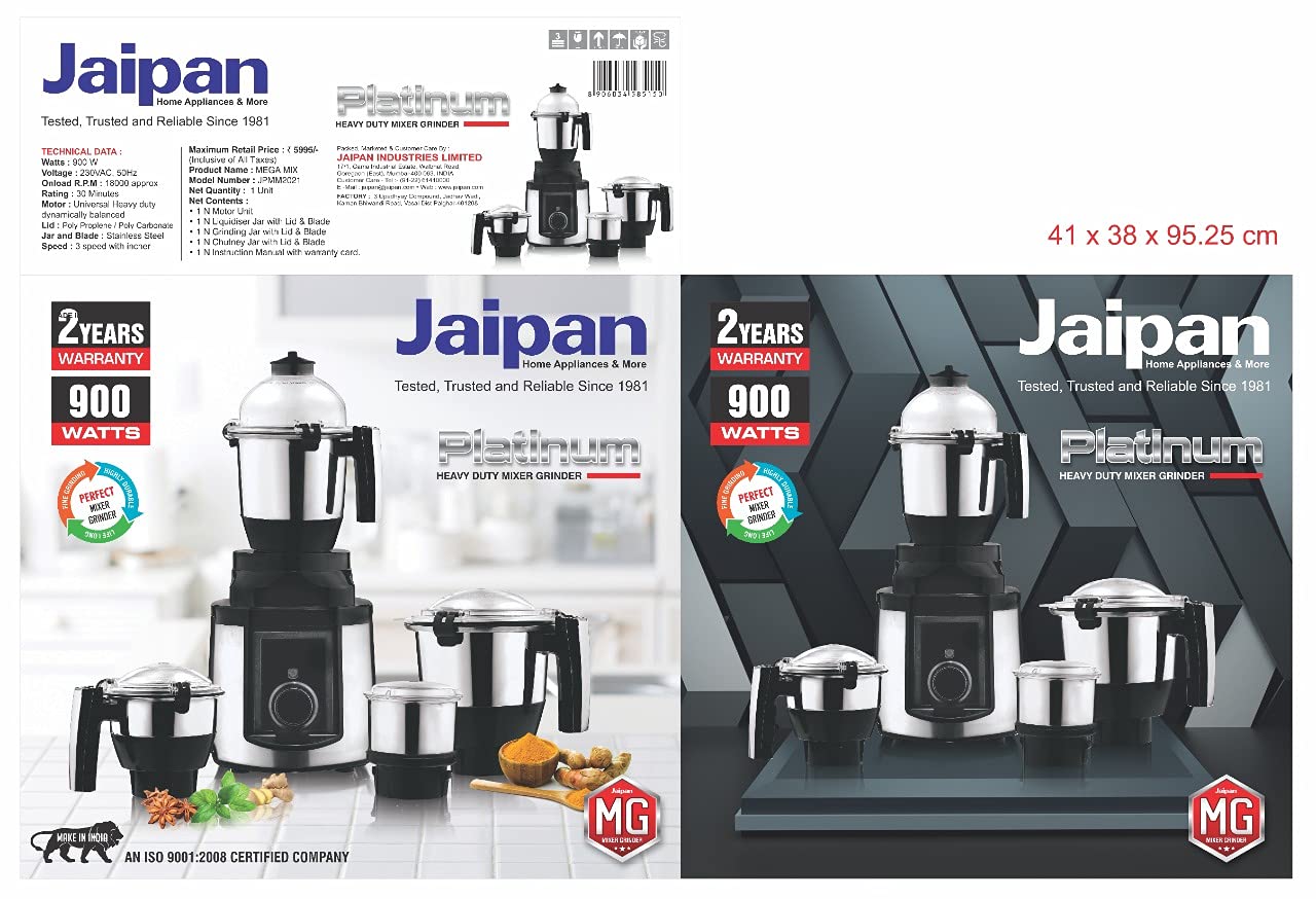 Buy Jaipan Platinum Heavy Duty Mixer Grinder 900W Online at Low Prices