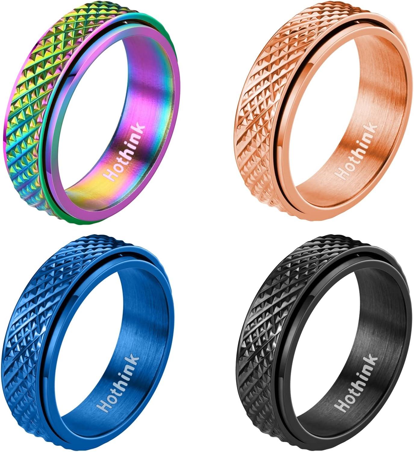 Anxiety Rings Fidget Ring for Women Spinner Rings for Anxiety 4Pcs 6MM Rainbow Titanium Steel Ring Size 5-11