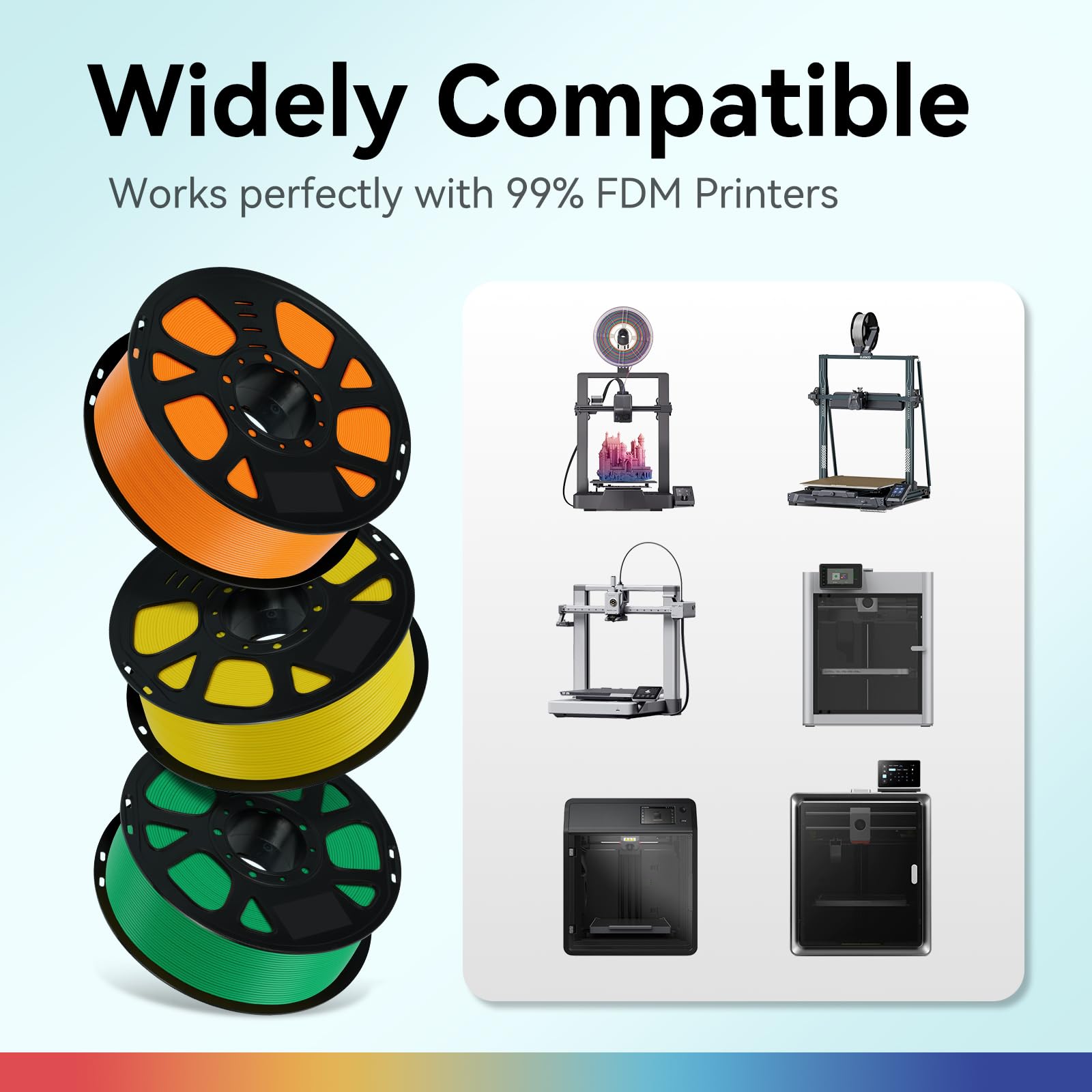 Kingroon Filament PLA 10 kg 1,75 mm, 10 szpul filamentu do drukarki 3D 1 kg, wielokolorowe opakowanie (czarny brązowy, szary, żółty, zielony, fioletowy, srebrny, błękitny, dynia, pomarańczowe drewno