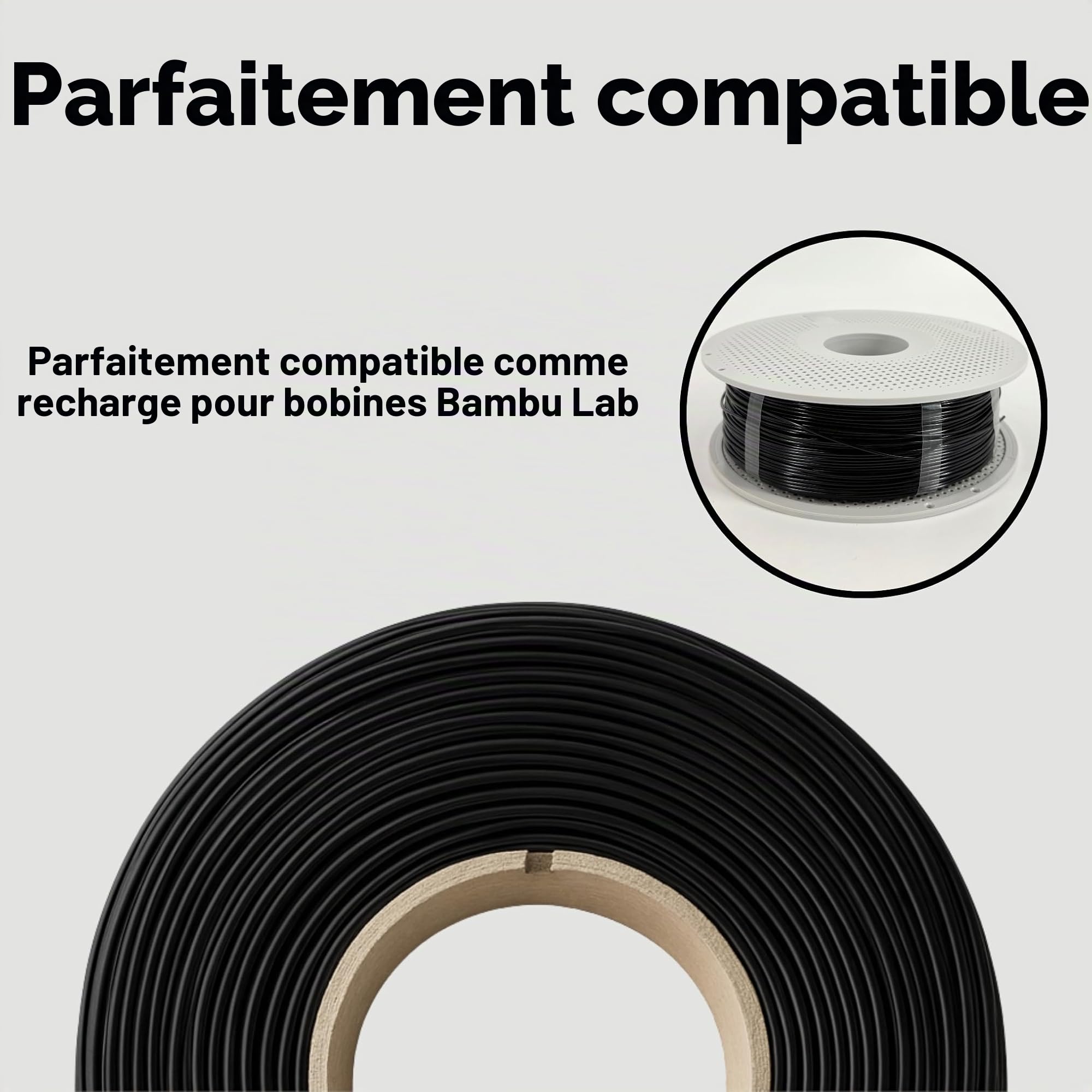 Filament de rechange PETG HF avec puce RFID - Compatible avec Bambu Lab Bambulab AMS P1S P2S P1P X1C H2D H2C H2S - Accessoires - Rouleau PET-G à haut débit - Pour imprimante 3D - Noir