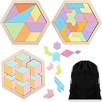 Vista 15 de Yunsailing Paquete de 3 rompecabezas hexagonales de madera con bolsa de almacenamiento, bloques rusos de madera, rompecabezas geométrico