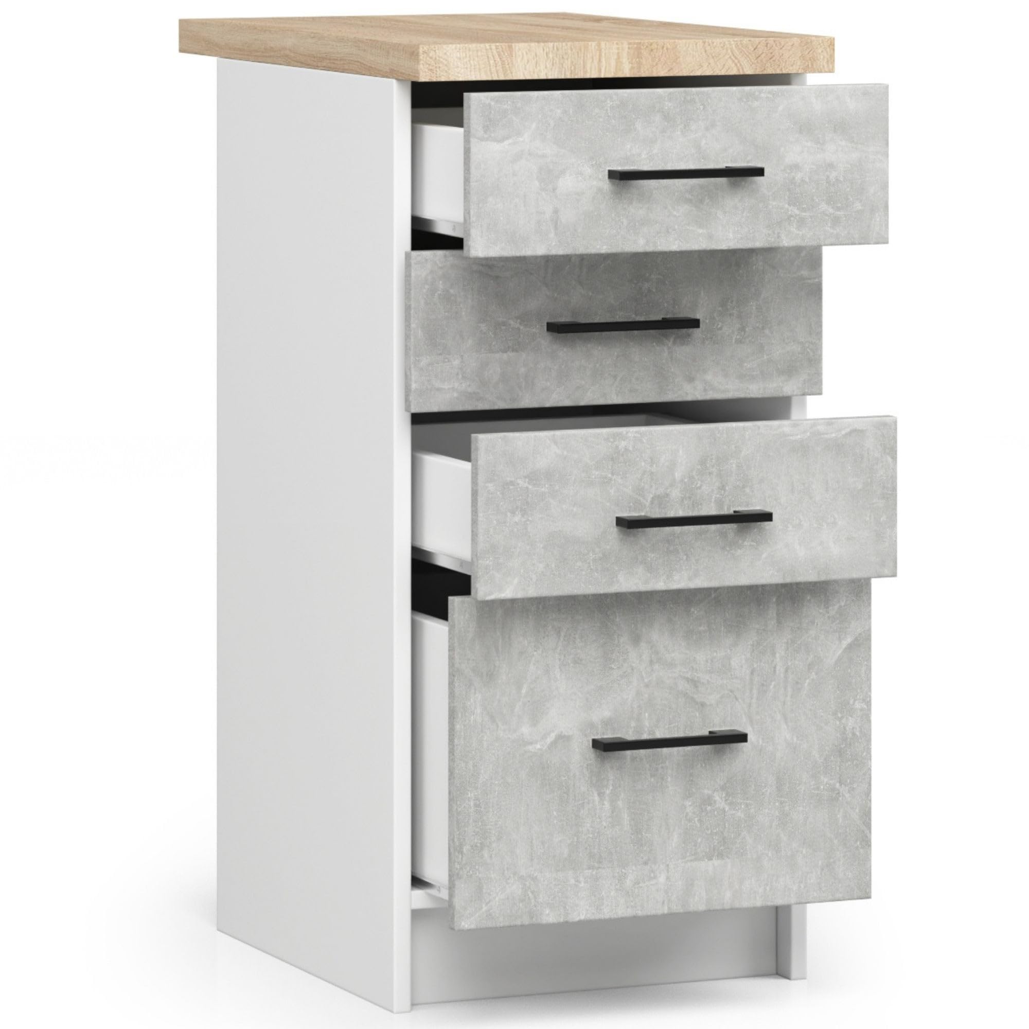 AKORD | Mueble de Cocina con encimera - Oliwia S40 | Mueble Base con 4 cajones | Mueble de Entrada | Aparador | Isla | Armario | 46 x 40 x 85 cm | Blanco | Cemento