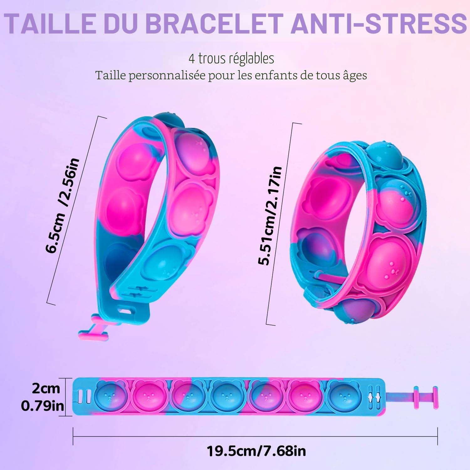 JUAUO Bracelets Anti Stress Enfants Pop It Fidget Toys - Pop Style Bracelet Réglables d'ours en Silicone Doux Jouets Sensoriels à Bulles - Garçons Filles Anniversaires, Récompenses et Petits Cadeaux