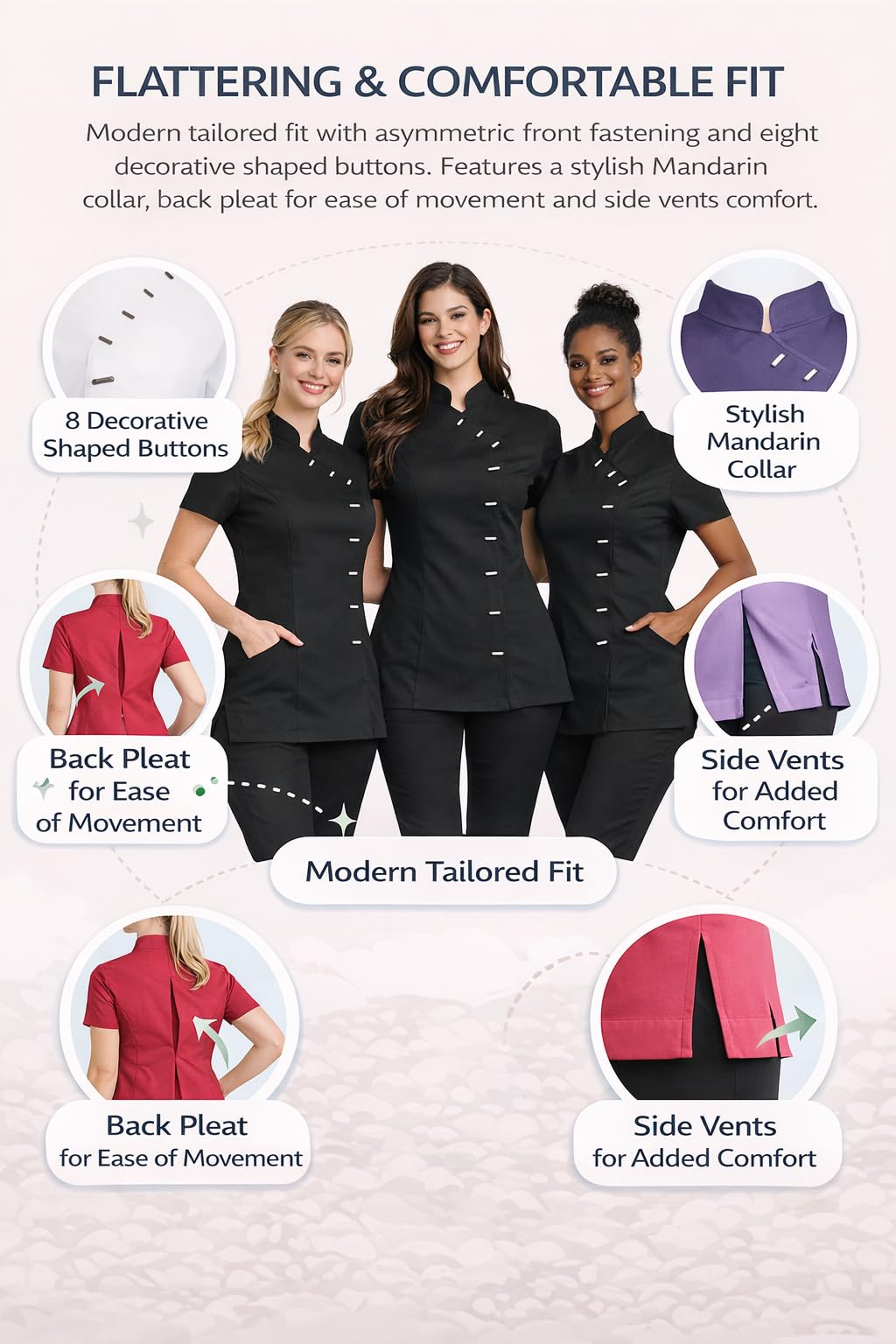 IBEX Black Beauty - Túnica de belleza para spa, esteticista, masajista, uniforme de masajista, color azul cielo