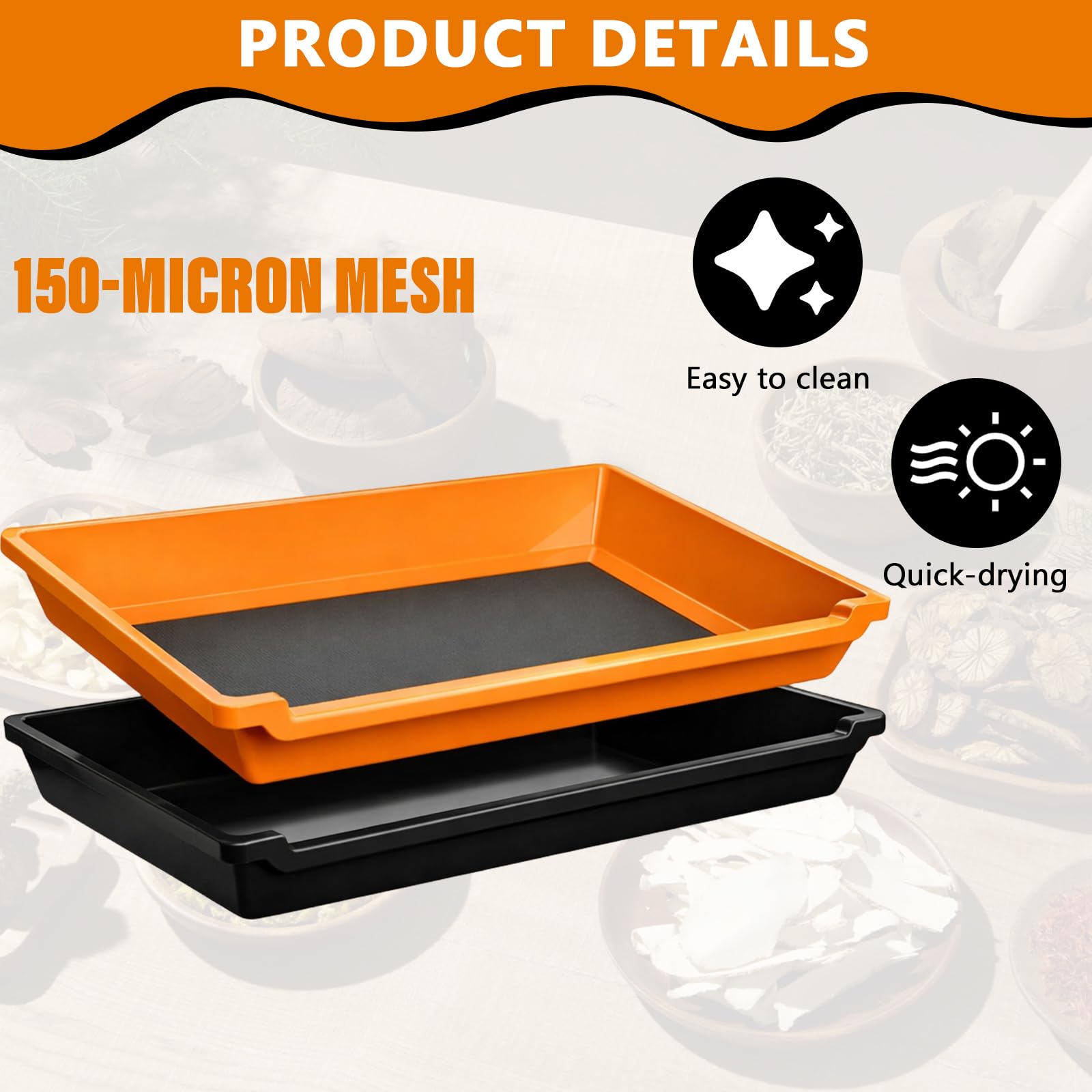 Trimming Tray, Ensemble de Bac de Tri, Bac de Tri pour Pollen et Herbes avec Tamis à Mailles Fines de 150 Microns, Ciseaux, Loupe et Brosse (Orange)