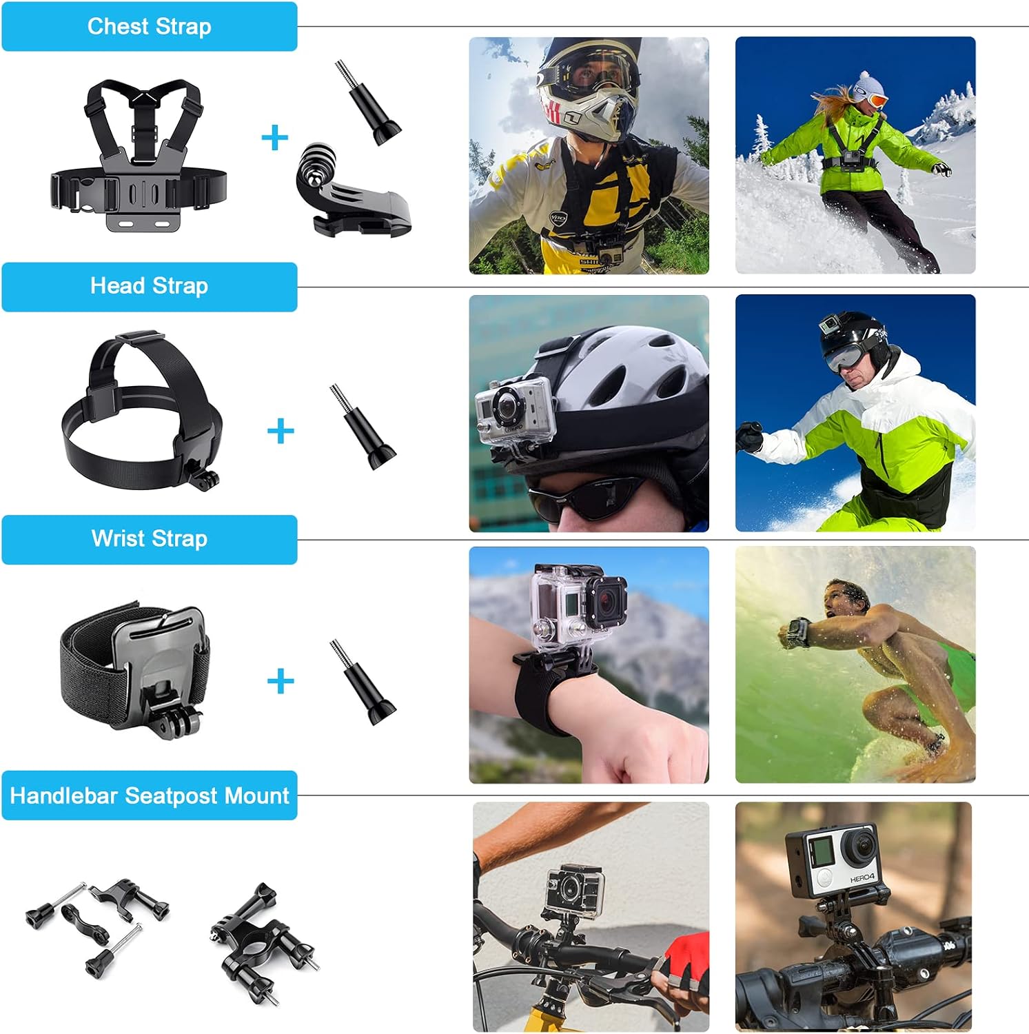 Artman Action Camera Accessories Kit for GoPro Hero 11 10 9 8 7 6 5 Black, Head Chest Strap+360°Wrist Strap+Bike Mount+Suction Cup+Floating Grip Bundle Set 58 in 1