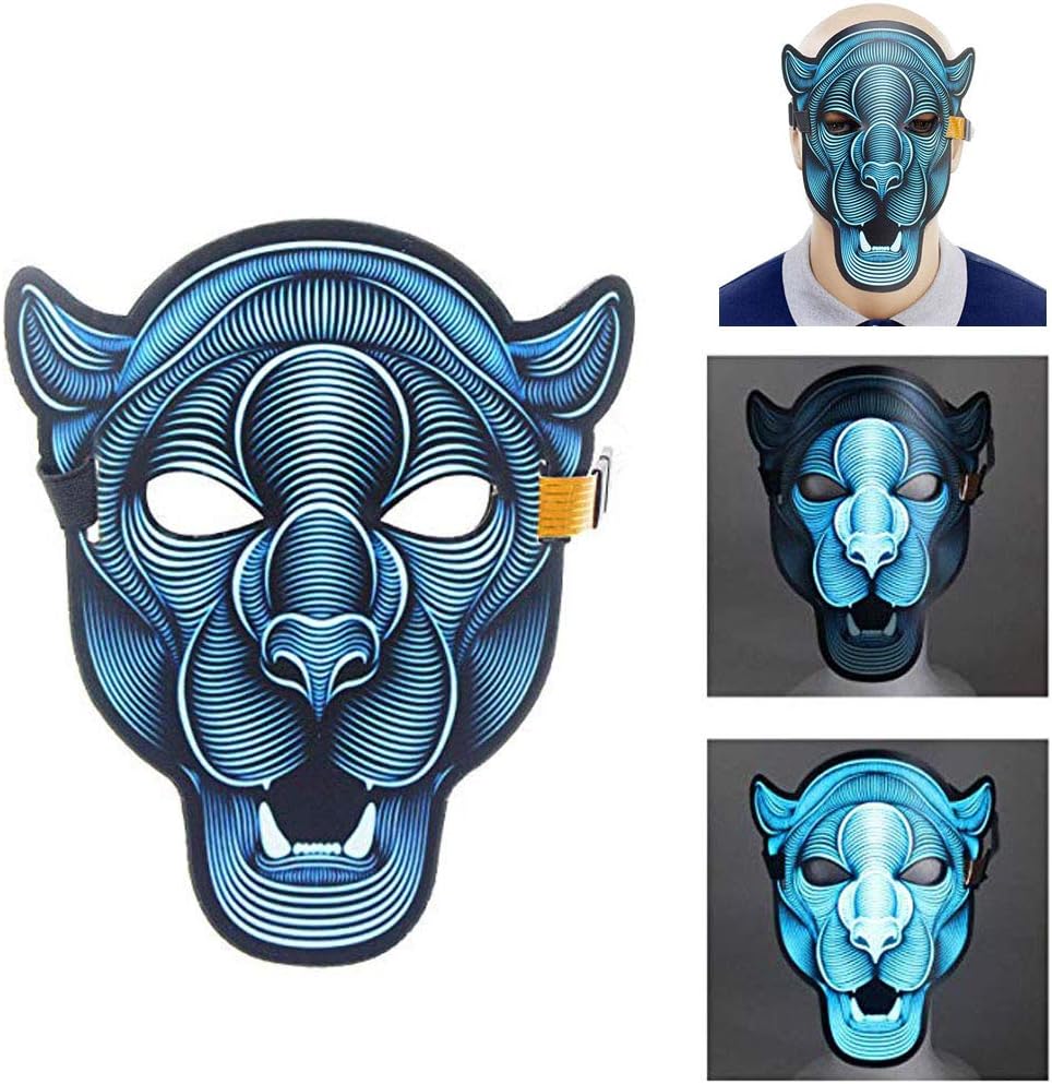 LED Rave Mask Purge Halloween Mask for Adults Sound Activated Masks for Women Men Kids Tiger Mask,Music Voice Control Adjustable Mask Glow in Dark for Festival,Cosplay,Party Costume Props(Tiger)