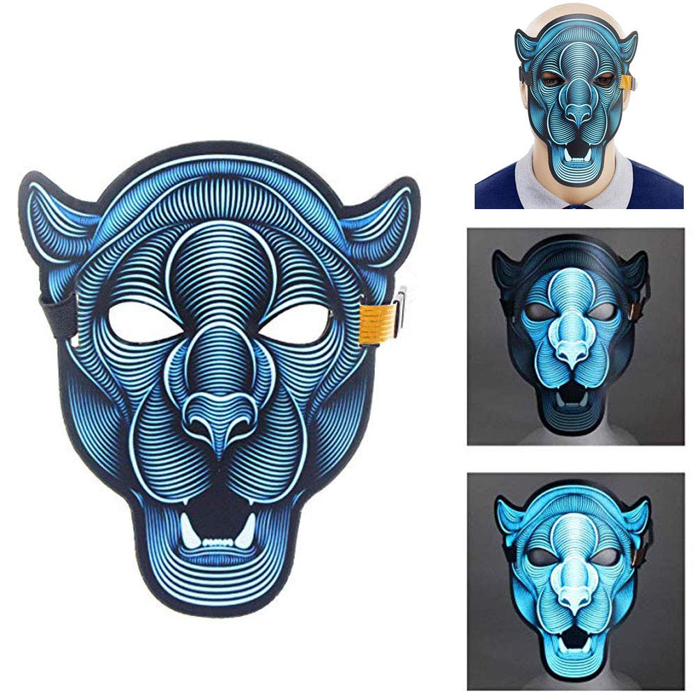LED Rave Mask Purge Halloween Mask for Adults Sound Activated Masks for Women Men Kids Tiger Mask,Music Voice Control Adjustable Mask Glow in Dark for Festival,Cosplay,Party Costume Props(Tiger)