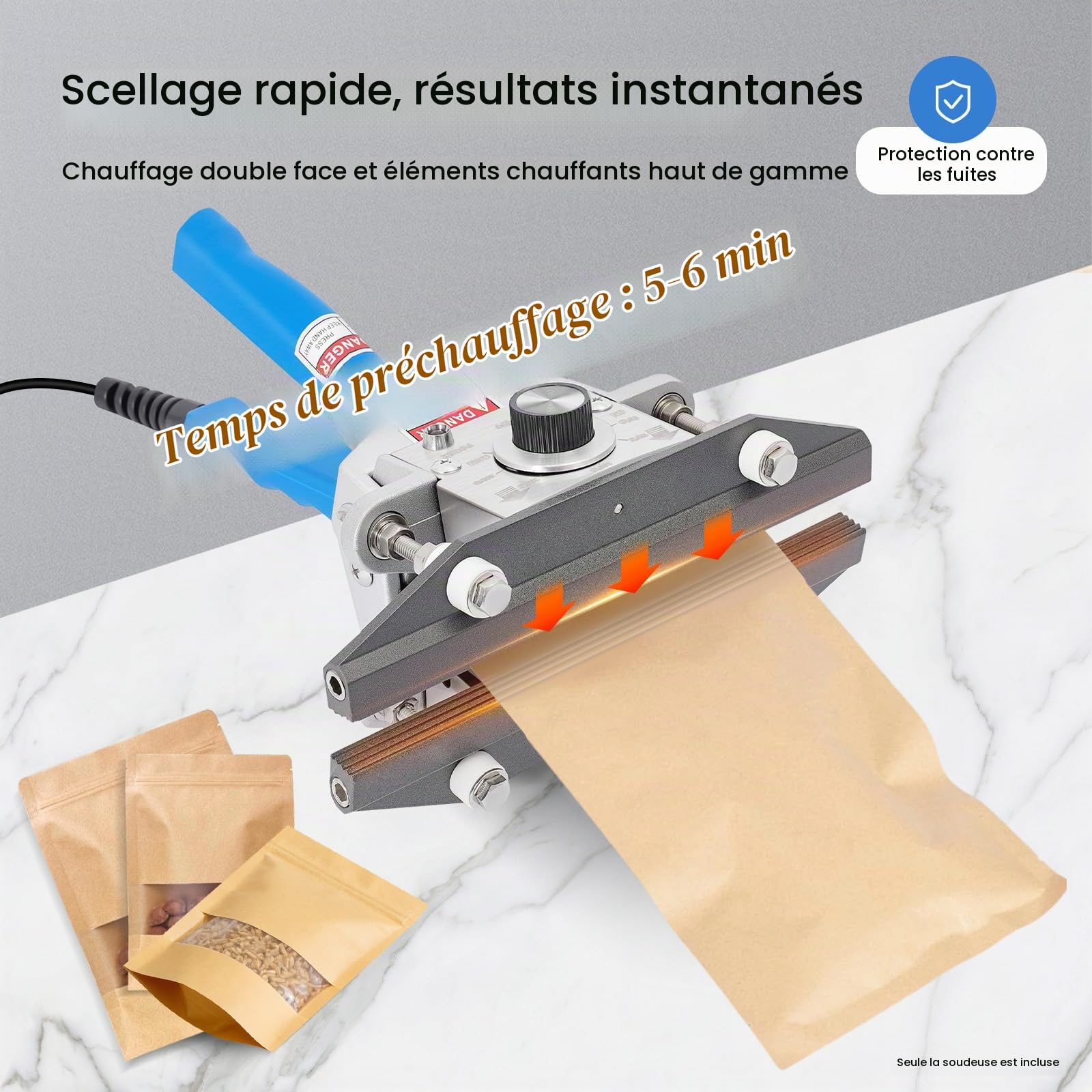 Scelleuse Thermique Professionnelle 300W - 30-250°C Réglable,220V EU Scelleuse à chaleur directe Cachetage,pour Alimentaire/Emballage(Bleu)