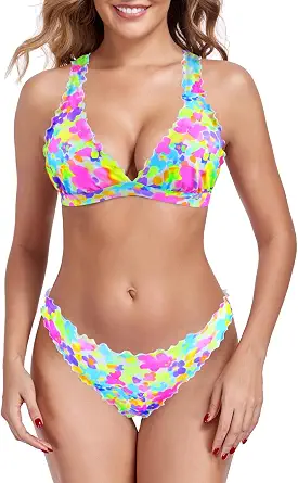 RELLECIGA Women's Triangle Bikini Set with V Neck and Cheeky Bottoms