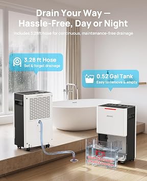 21-Pint Dehumidifier for Basement with Drain Hose, 1600 sq ft, White