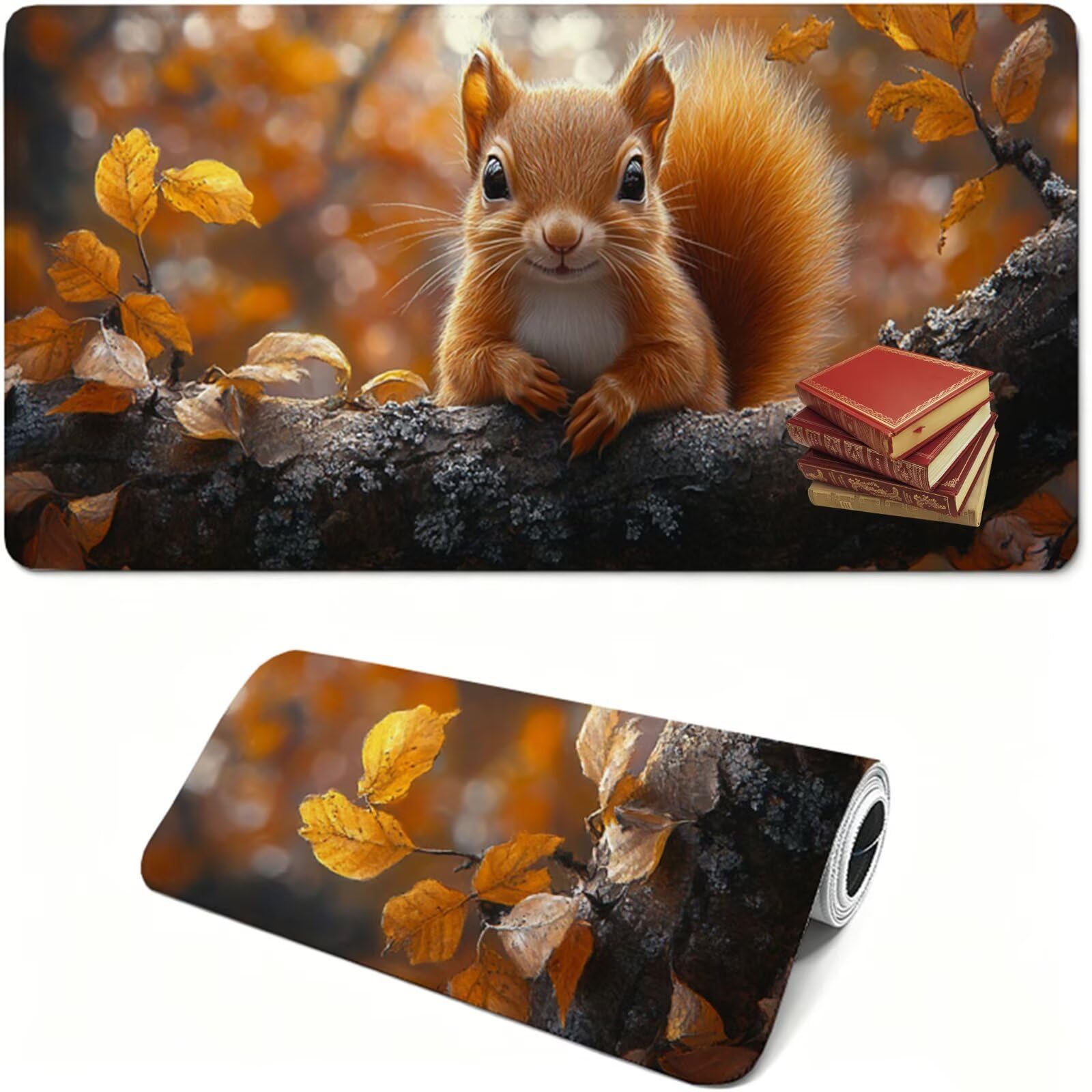 Podkładka pod mysz do gier XXL,1000x500x3mm brązowa podkładka pod mysz, duża podkładka pod biurko ze specjalną powierzchnią poprawia szybkość i precyzję, wodoodporna podkładka pod mysz wiewiórka na