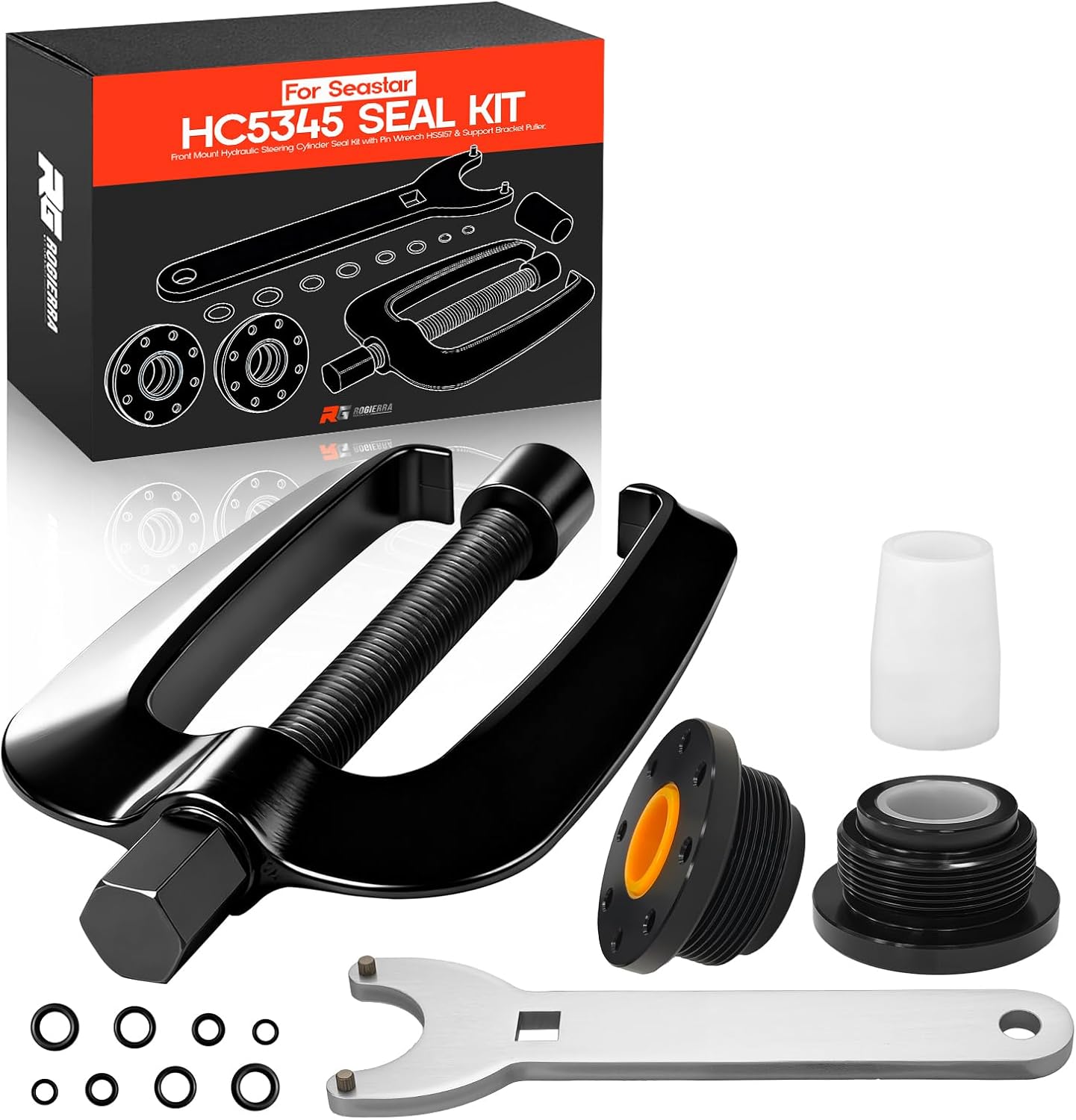 For Seastar HC5345 Seal Kit Front Mount Hydraulic Steering Cylinder Seal Kit with Pin Wrench HS5157 & Support Bracket Puller, Compatible with HC5340, HC5341, HC5342, HC5343, HC5344, HC6750, HC6751
