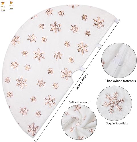 Miniatura 82 de Falda de árbol de Navidad de 48 pulgadas, falda de árbol de piel sintética de lujo con copos de nieve dorados y lentejuelas, alfombrillas grandes