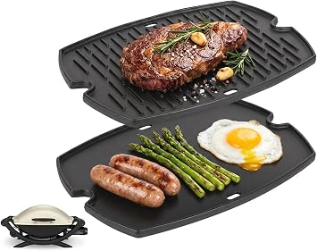 7583 Reversible Griddle Plate Replacement Parts for Weber Q2200 Q2000 Q2400 Q200 Q220 Q240 Cast Iron Flat Top Griddle Insert Plate for Weber 396000 566001 566002