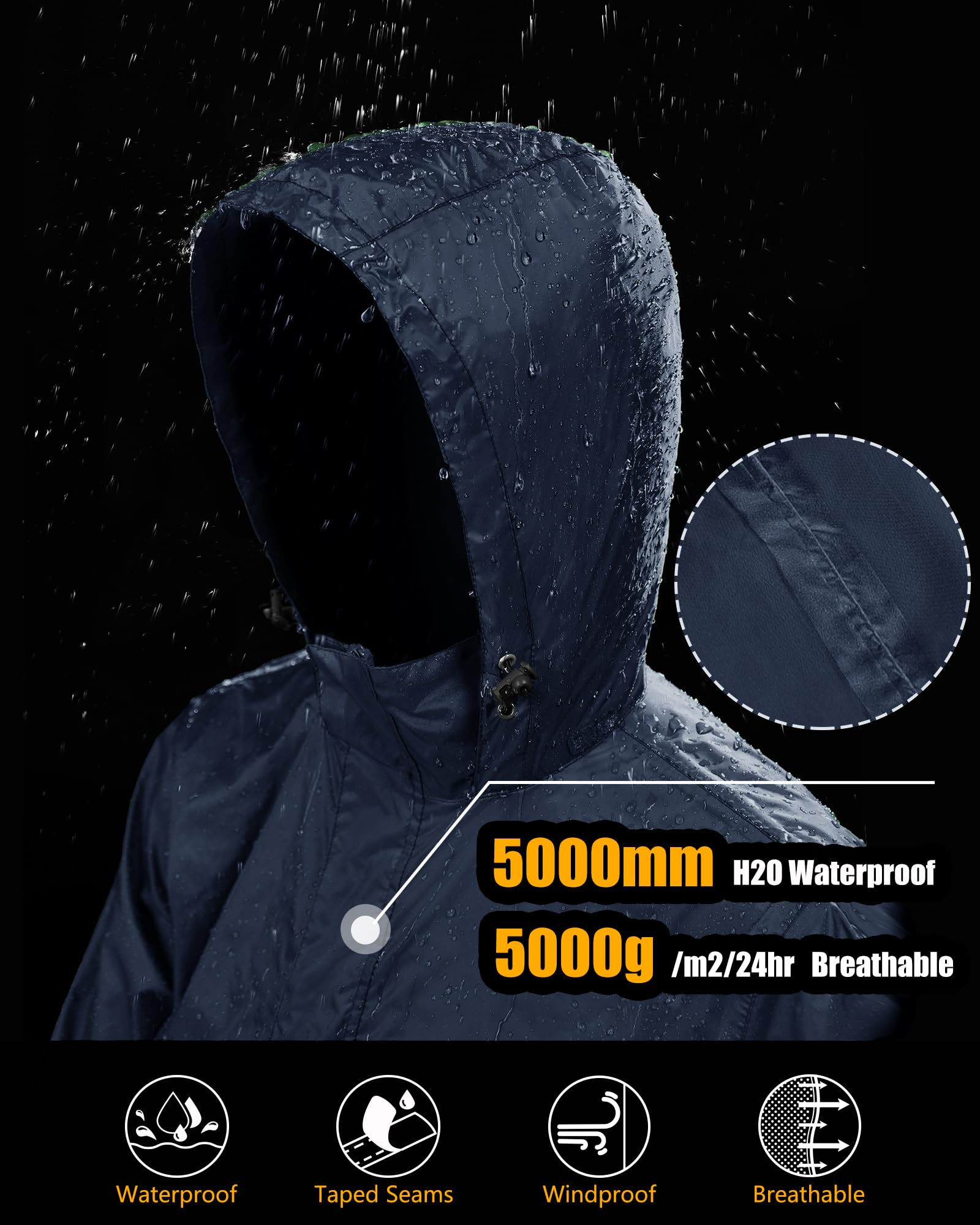 33,000ft Chubasquero para hombre, ligero, impermeable, plegable, con capucha y reflector para bicicleta, senderismo al aire libre