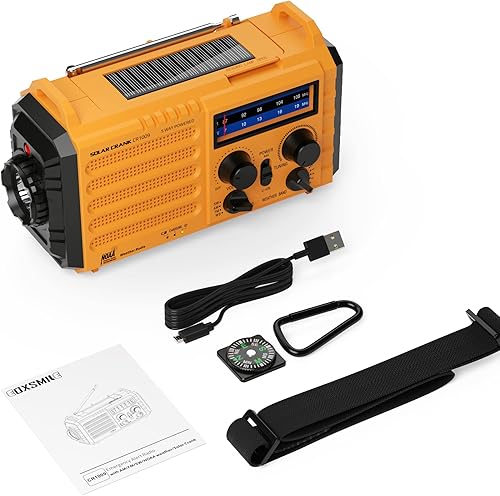 Miniatura 22 de Radio meteorológica de emergencia, manivela solar, funciona con pilas, radio de onda corta AM FM portátil con alerta NOAA, linterna, lámpara